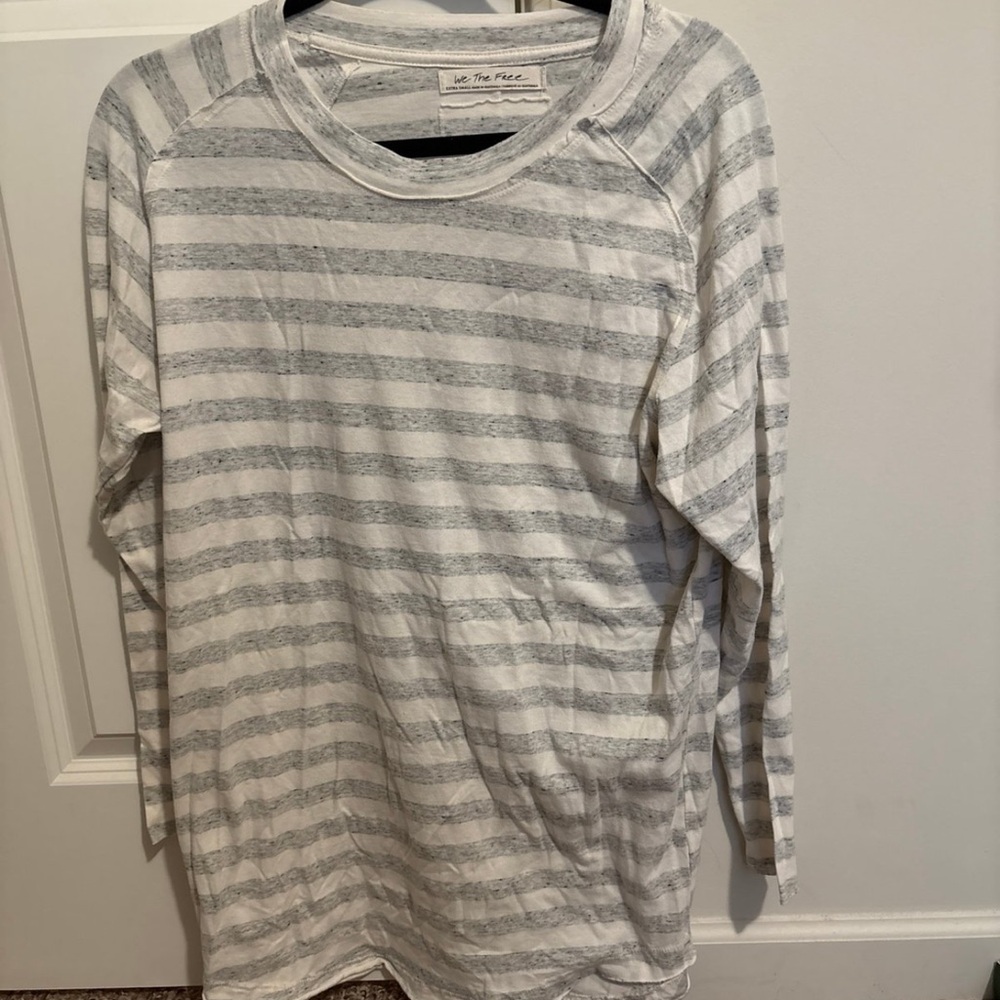 We The Free Cream and Gray Striped Top